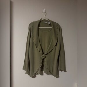 White Stag Olive Green Women's Ruffled Cardigan 16W